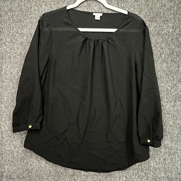 J. Crew Black Gold Button Semi-Sheer Long Puff Sleeves Top Size Medium (808) - Picture 4 of 15